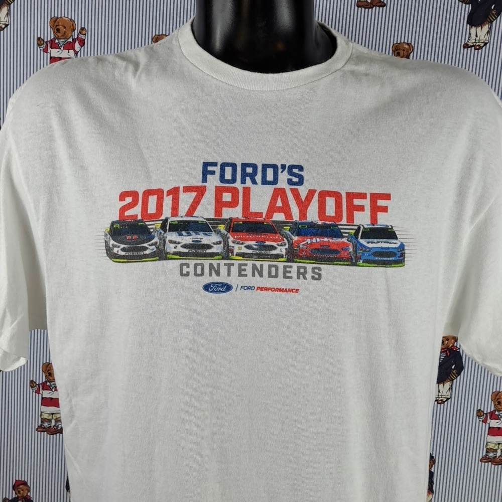 2017 Team Ford Playoff NASCAR Contenders car graphic XL casual white t-shirt
